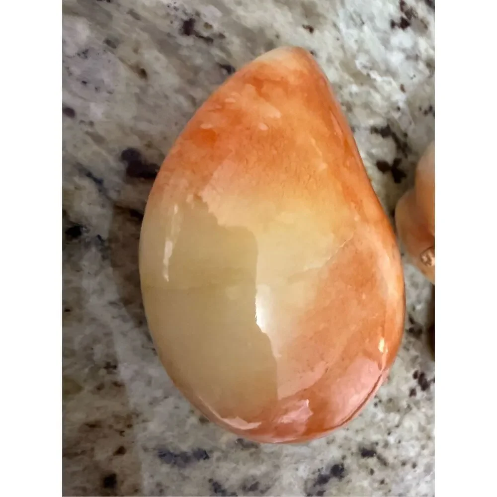 Vintage Alabaster Stone Fruit – Set of 3 Hand-Carved Realistic Decorative Fruit